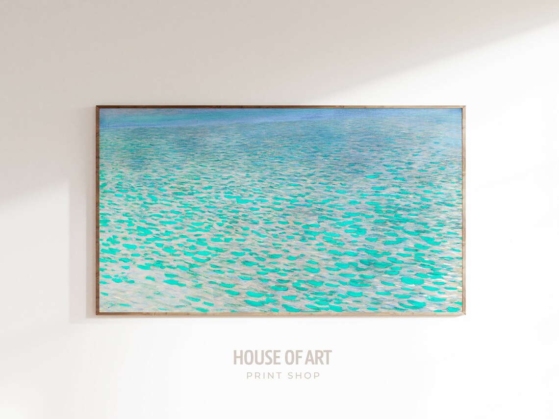 Turquoise Water Ripples Vintage Painting Soft Ocean Waves Art Print