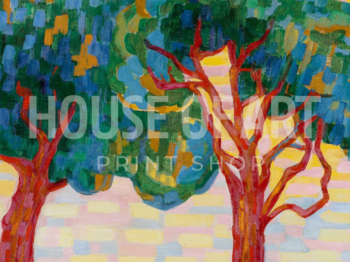 Two Trees Artwork Colorful Garden Landscape Instant Print Luminist Style Bright Oil Painting Modern Dutch Art - Image 2