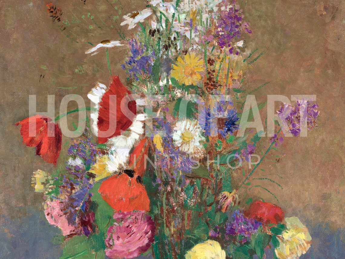 Impressionist Flower Bouquet In Turquoise Vase Colorful Wall Art Print - Image 2