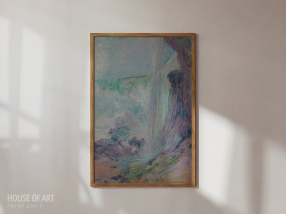 Vintage Waterfall Artwork Dynamic Niagara Falls Instant Print Water Landscape Oil Painting Energetic Colors