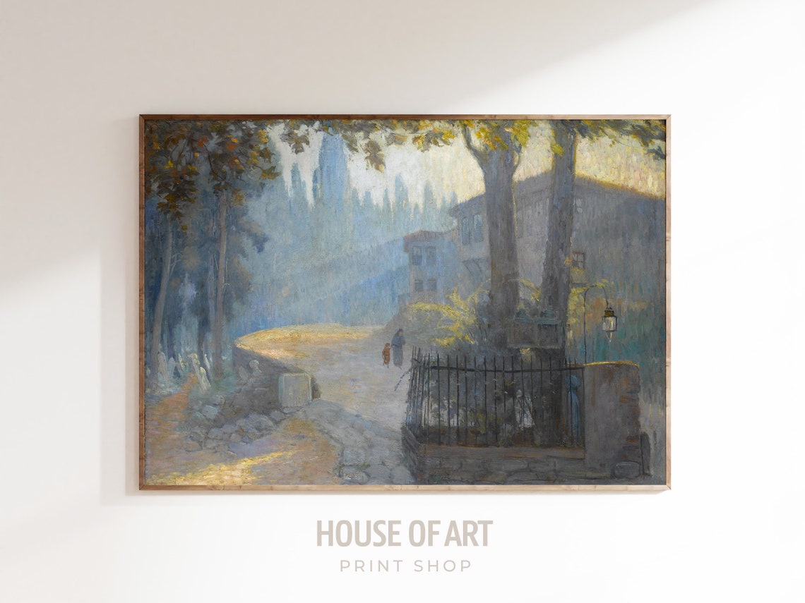 Turkish Cemetery Landscape Artwork Magical Sunlight Instant Print Architecture Istanbul Oil Painting Walking - Image 3