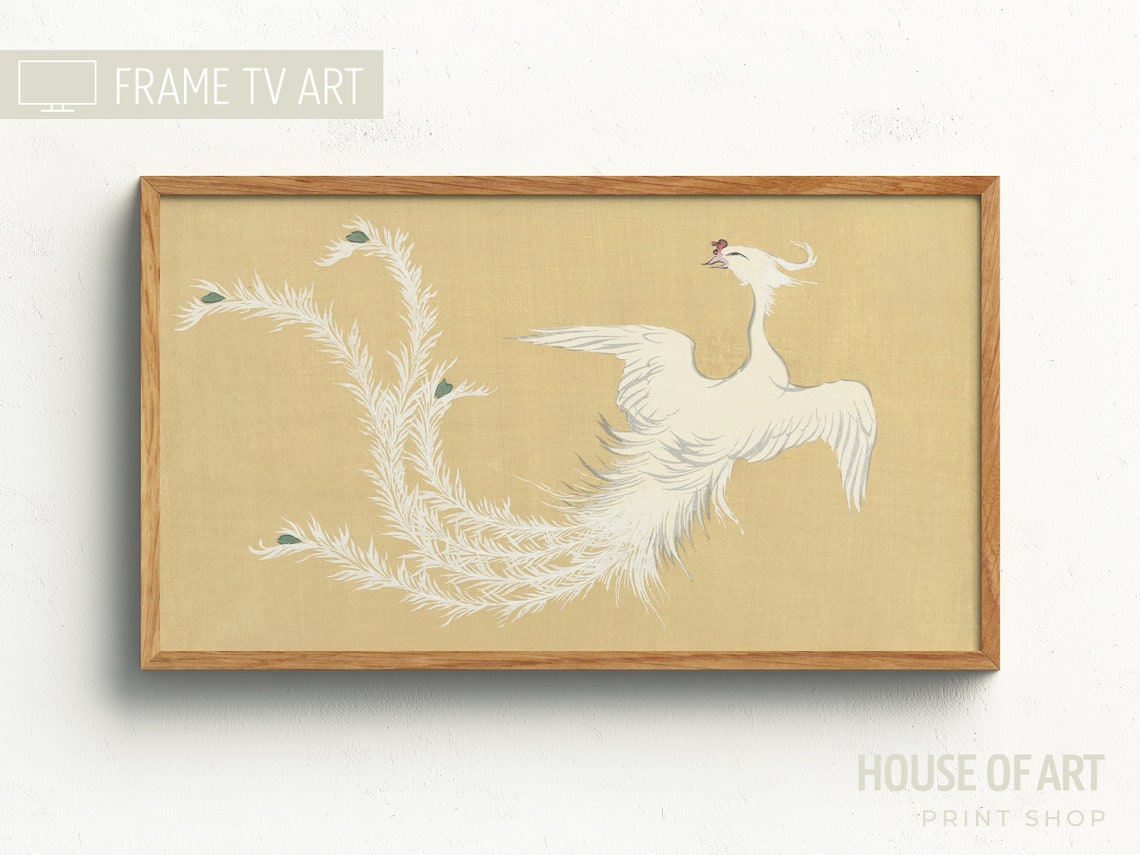 Japanese White Phoenix Vintage Woodblock Elegant Firebird Art Poster - Image 3