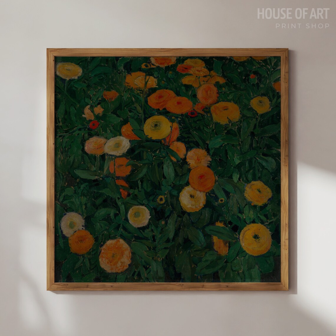 Golden Marigold Field Meadow Impressionist Flower Painting Art Print