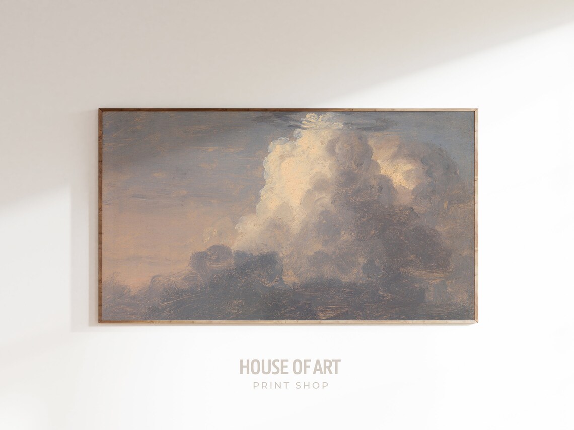 Billowing Cloud Vintage Painting Warm Sunset Tones Farmhouse Art Print - Image 3