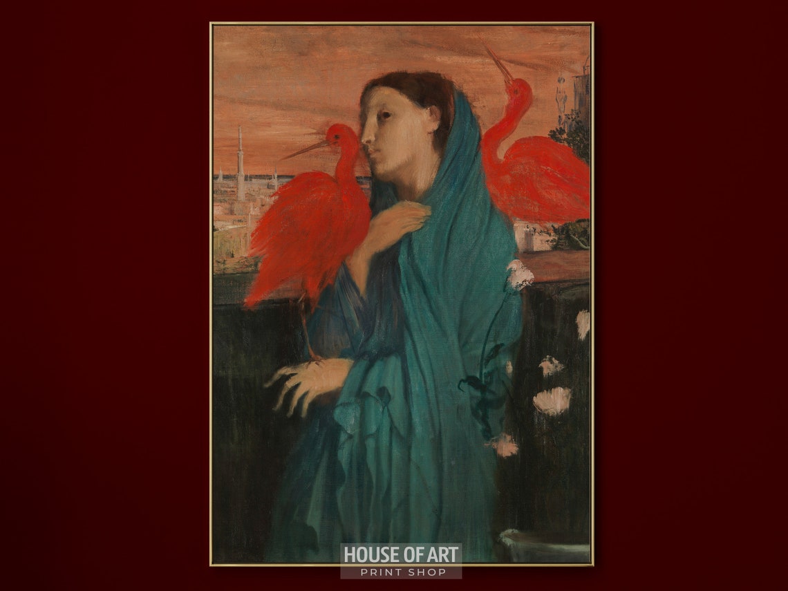 Portrait Of A Young Woman With Ibises Beautiful Woman With Birds Oil Painting Vintage Artwork Gallery Wall Print Wall Art - Image 3