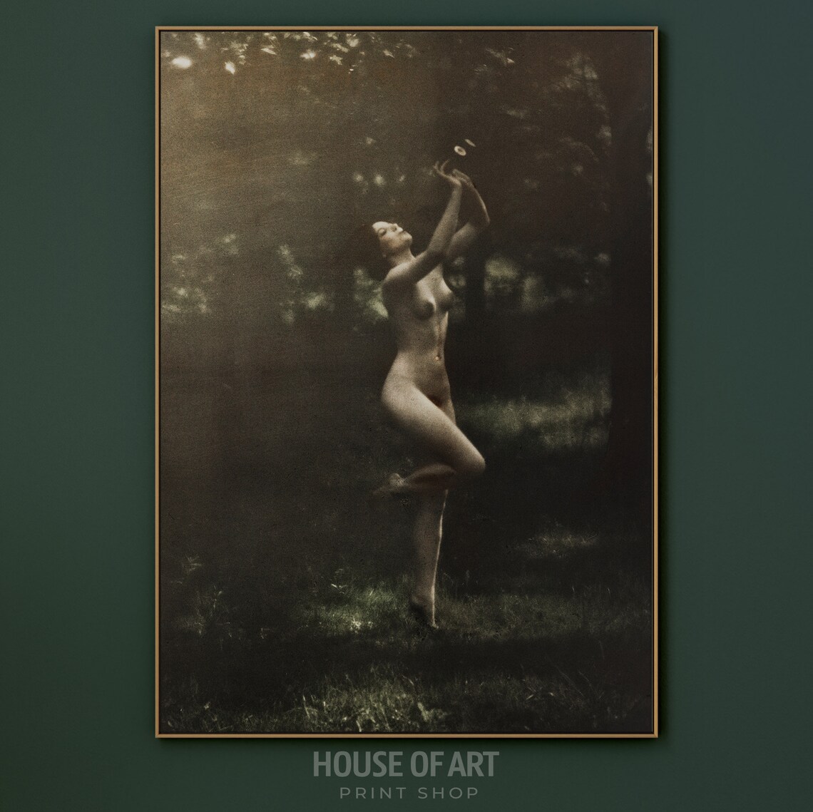 Vintage Nude Dancer Forest Sepia Photograph Dark Romantic Art Poster - Image 3