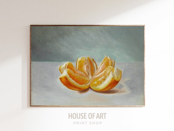 Large Orange Artwork Realistic Cut Fruit Close Up Instant Print Maximalist Juicy Citrus Still Life Oil Painting