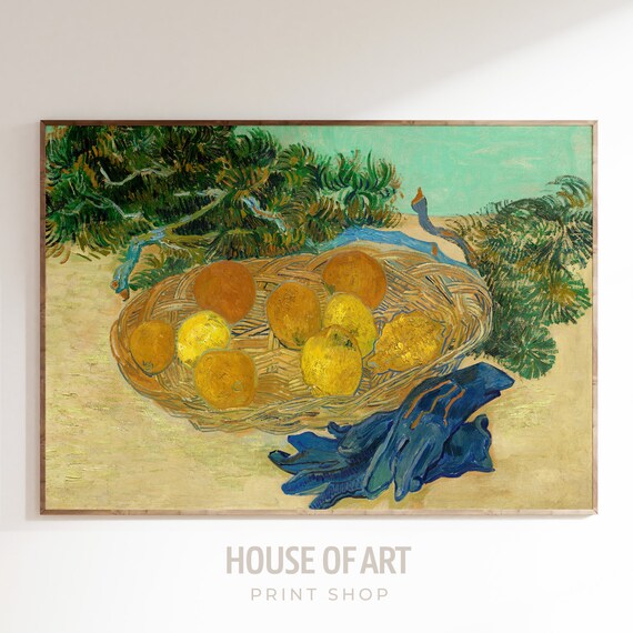Fruit Still Life Print Oranges And Lemons With Blue Gloves Famous Painting Colorful Wall Art Wall Art