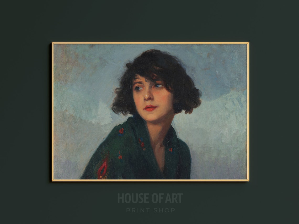 Moody Woman Portrait Print Vintage Young Woman Painting Portrait Of A Girl Square Art Print Classical Beauty Wall Art - Image 2