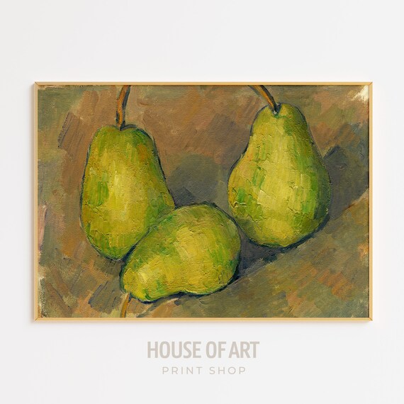 Three Pears Still Life Oil Painting Famous Painting Fruits Poster Green Wall Art Kitchen Art Wall Art