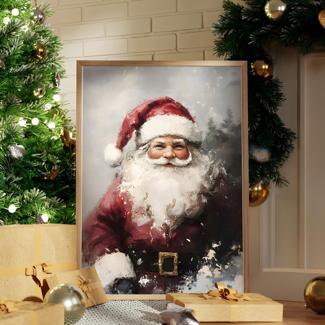 Vintage Santa Claus Portrait With Snowy Beard Christmas Poster