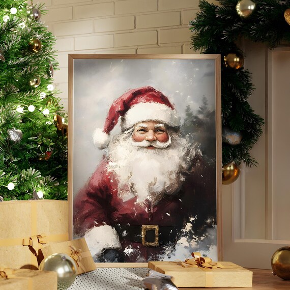 Vintage Santa Claus Portrait With Snowy Beard Christmas Poster