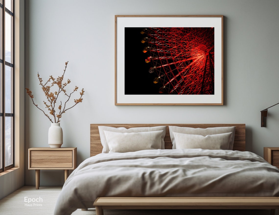 Osaka Ferris Wheel Photograph At Night Japan Photos Japan Cityscape Photos Urban Photography Art Print For Instant - Image 3