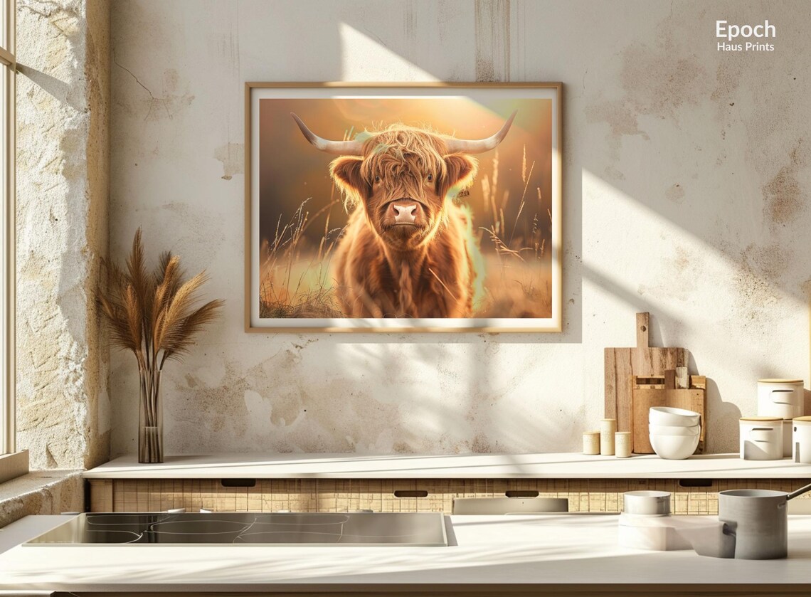 Happy Highland Cow, Scotland Landscape Poster - Image 2