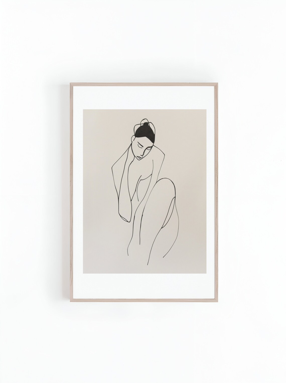 Seated Female Figure Minimalist Black Line Drawing Art Poster