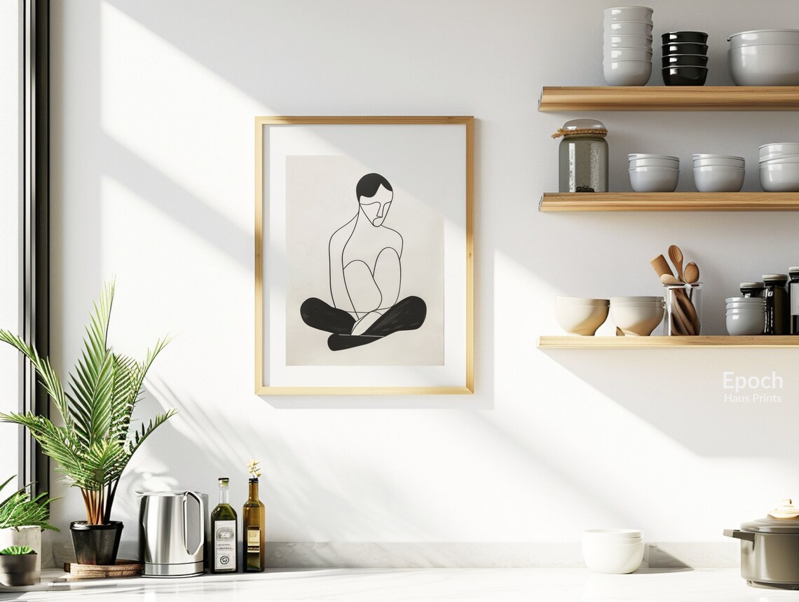 Seated Woman Stencil Line Drawing, Minimalist Art Print - Image 2