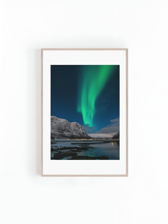 Northern Lights Photo At Night Aurora Borealis Starry Landscape Vibrant Cosmic Detail Space Photography Print Instant