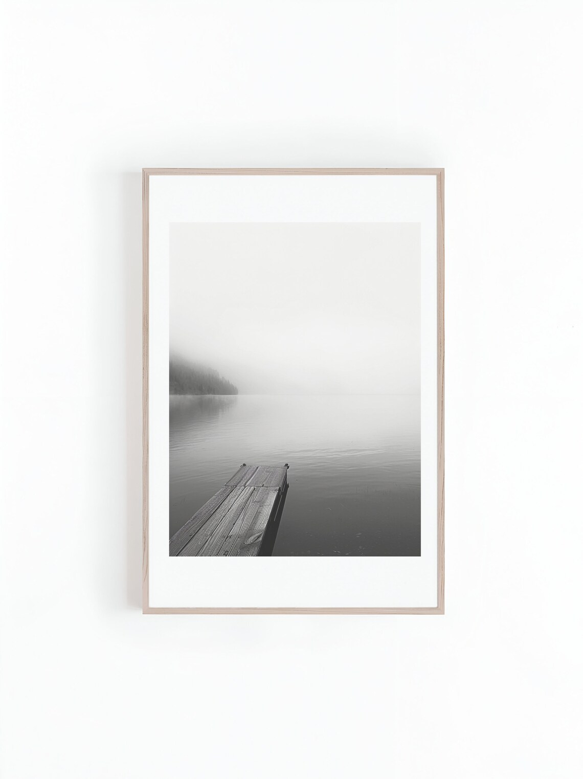 Boat Dock on Lake, Black and White Art Print