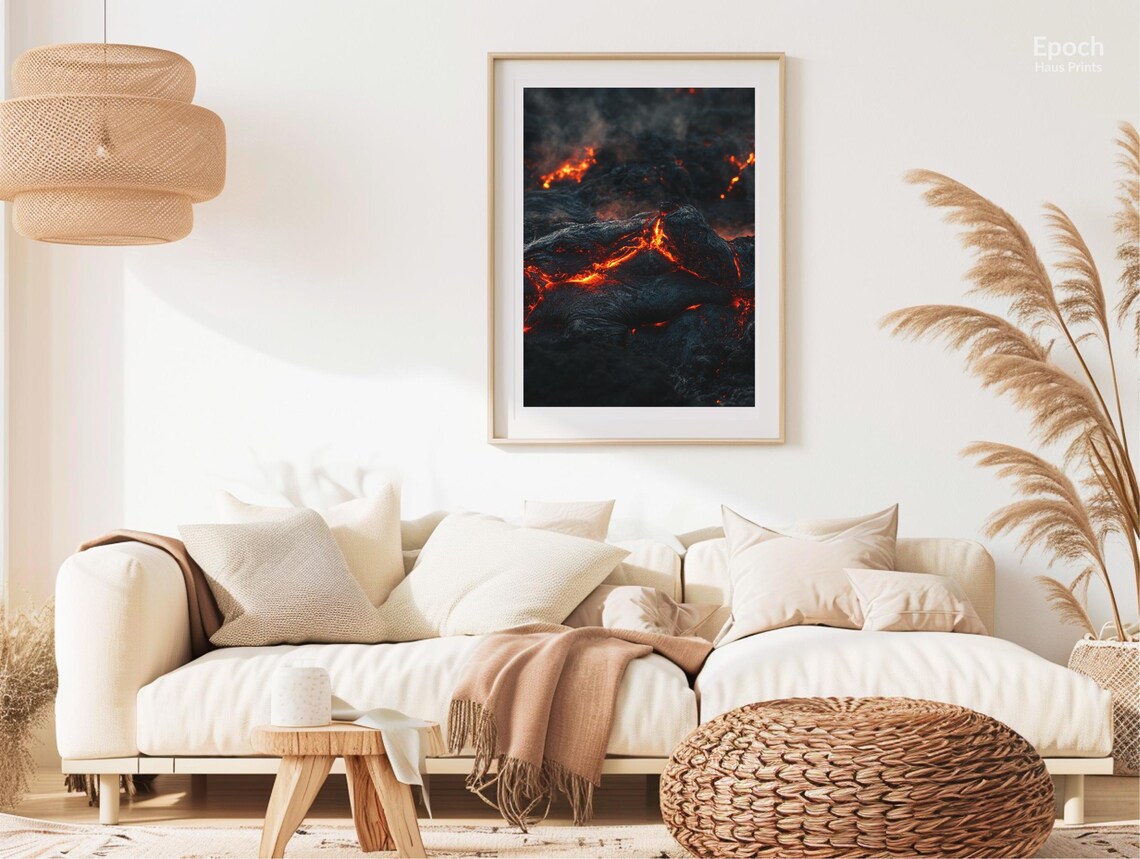 Red Lava Flow Photo, Active Volcano Hawaii Minimalist - Image 3