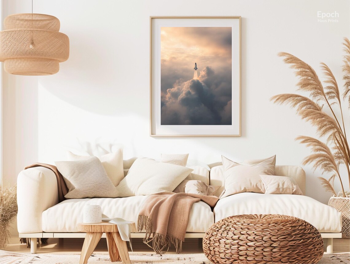 Space Shuttle Ascending Through Golden Sunrise Cloud Banks Wall Art - Image 3