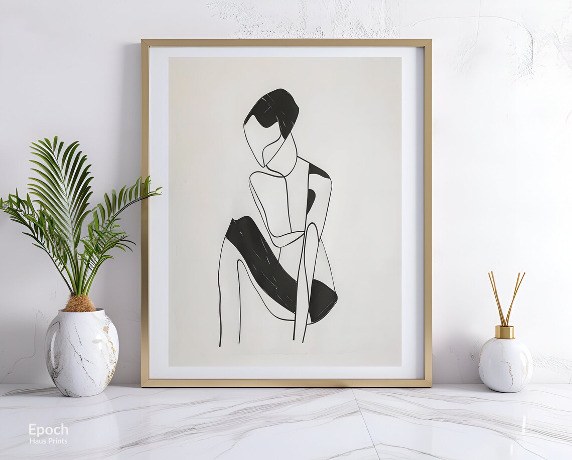 Seated Woman Stencil Line Drawing, Minimalist Art Print - Image 3