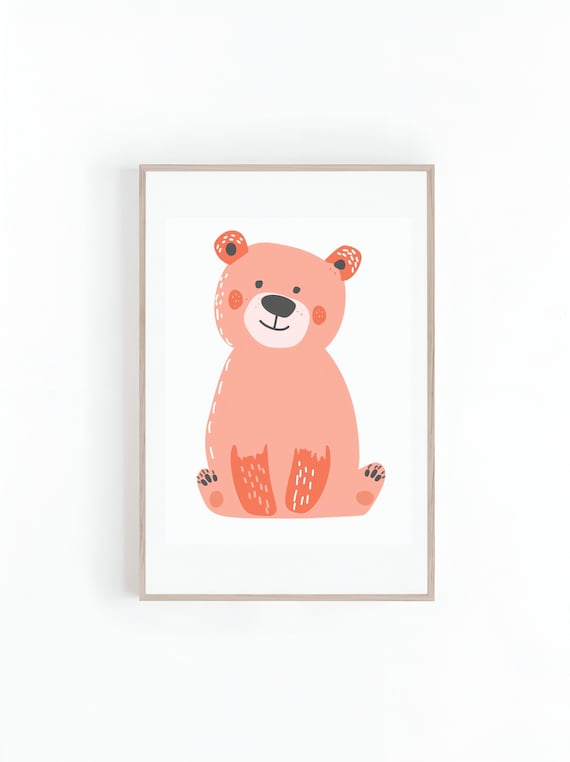 Pink Bear Nursery Art Print, Gender Neutral