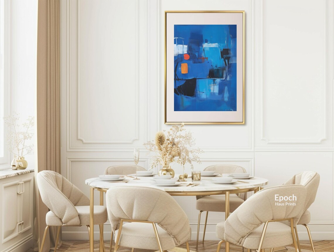 Abstract Blue Acrylic Oil Painting, Mid Century - Image 3