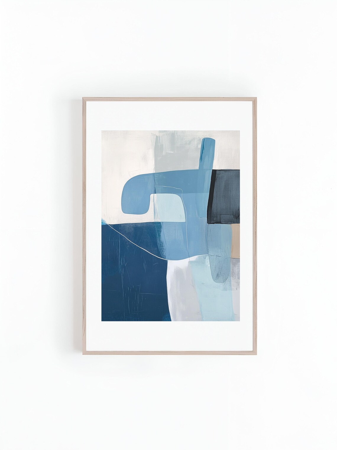 Abstract Blue Acrylic Oil Painting, Mid-Century Art