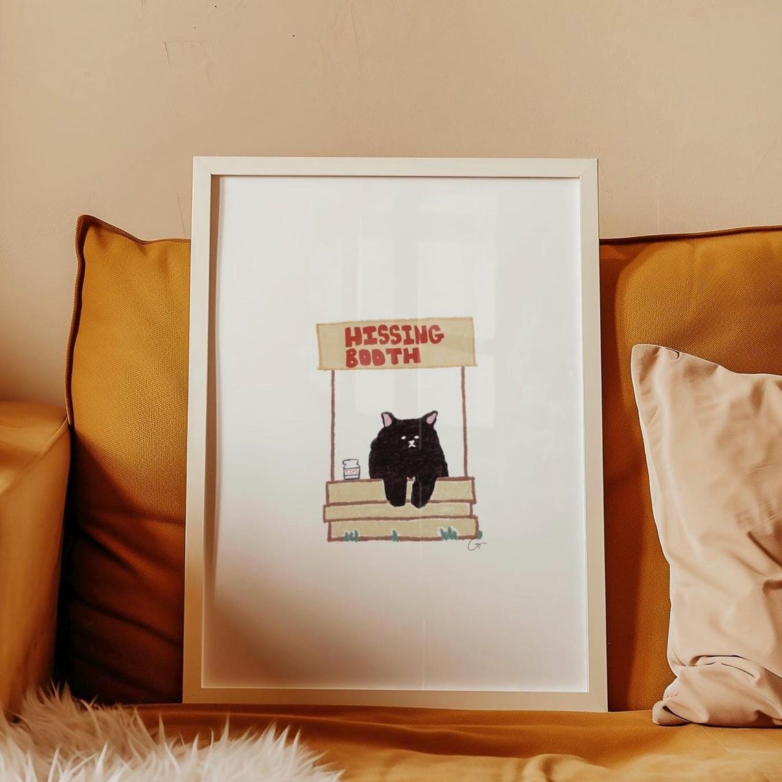 Hissing Booth Grumpy Black Cat Funny Quote Illustration Poster