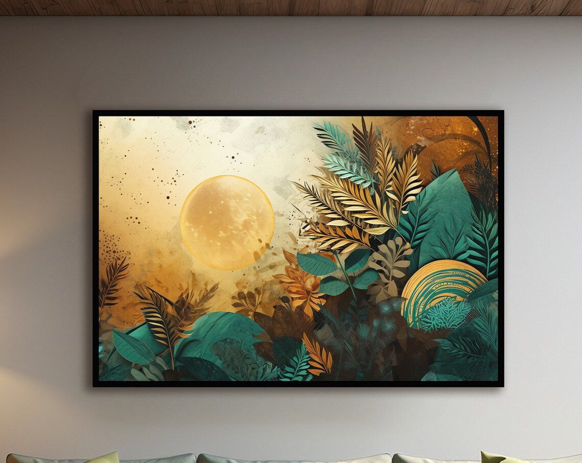 Abstract Nature-Inspired Boho Art Print, Teal Accent - Image 4