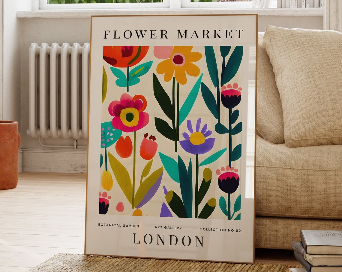London Colourful Abstract Flower Market Print Floral Poster Plant Wall Art Modern Gift For Friend Living Room Bedroom