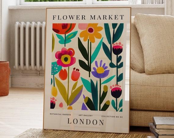 London Colourful Abstract Flower Market Print Floral Poster Plant Wall Art Modern Gift For Friend Living Room Bedroom
