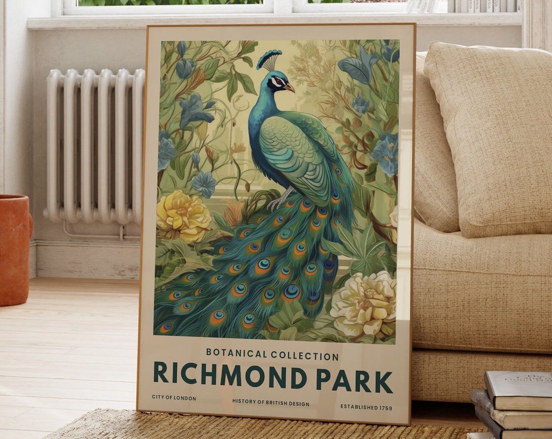 Richmond Park Botanical Collection Peacock Tropical Garden Art Poster