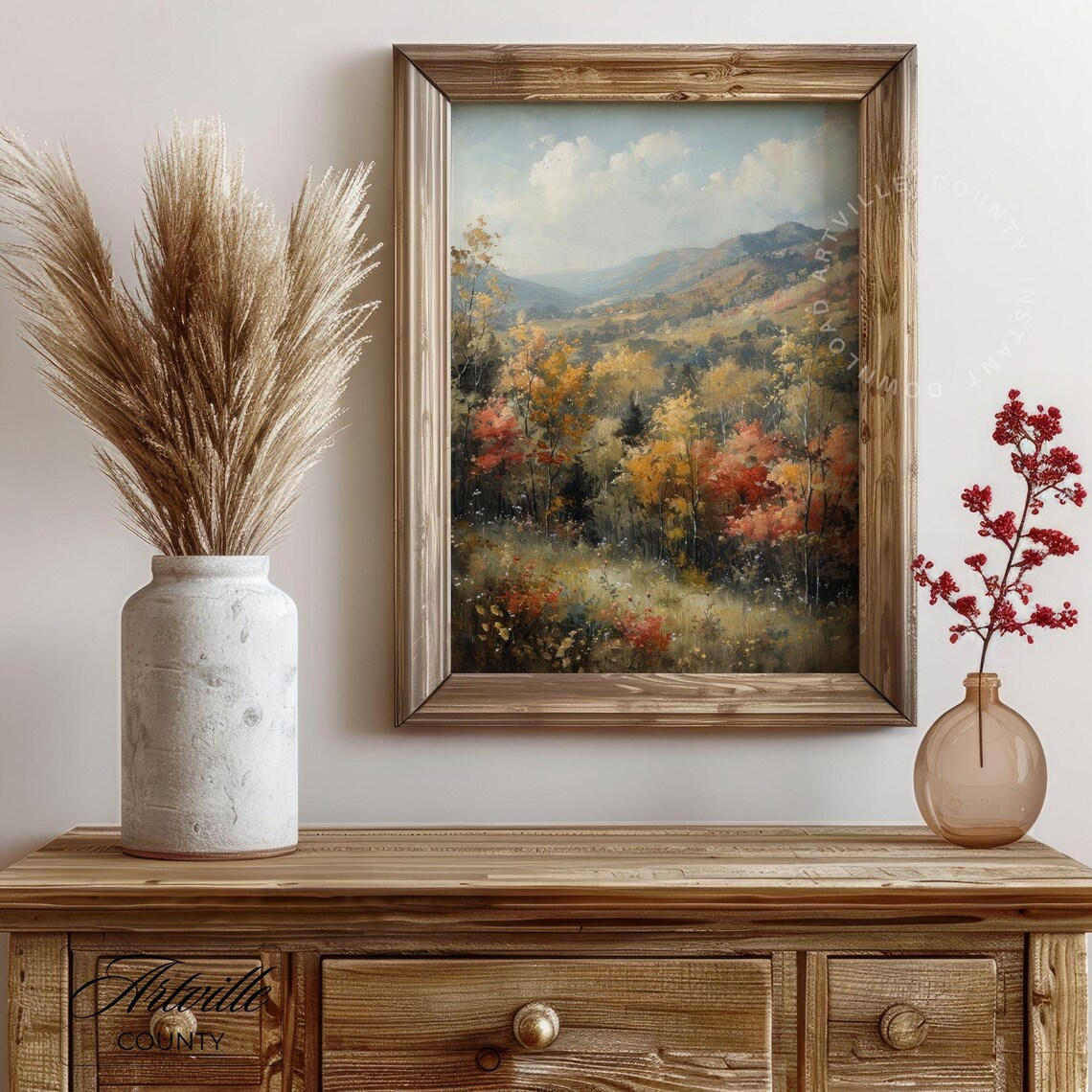 Vintage Fall Landscape Painting, Autumn Mountain Print - Image 5