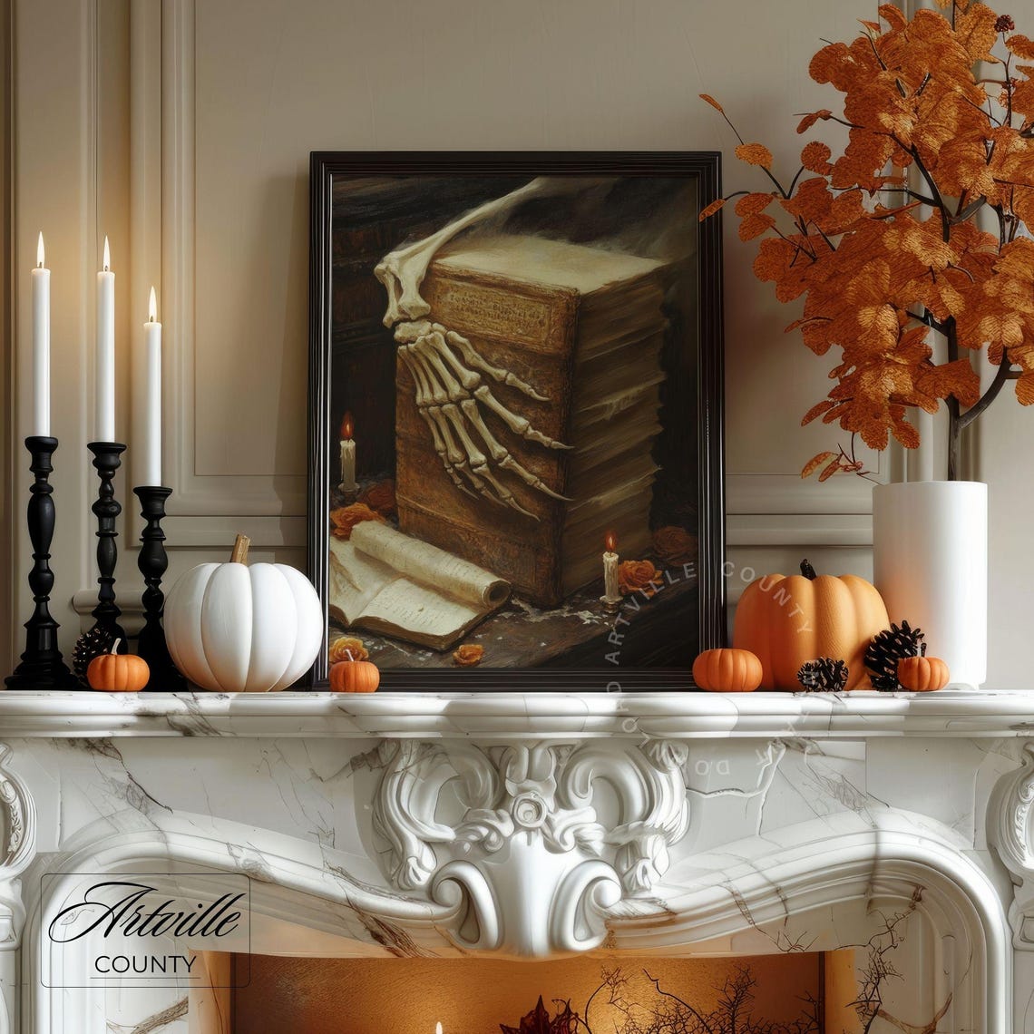 Skeleton Hand on Ancient Tome Candles Dark Academia Occult Poster - Image 5