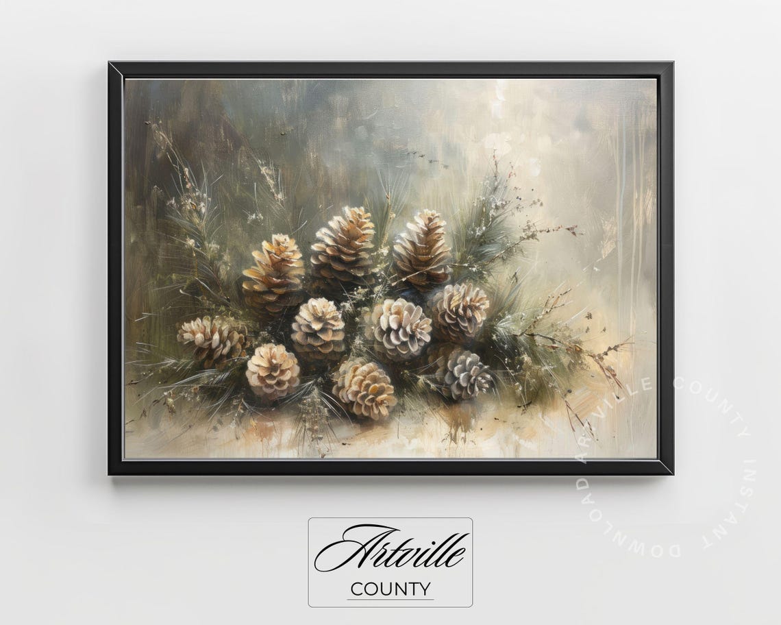 Rustic Pinecone Botanical Still Life Farmhouse Winter Art Poster - Image 2