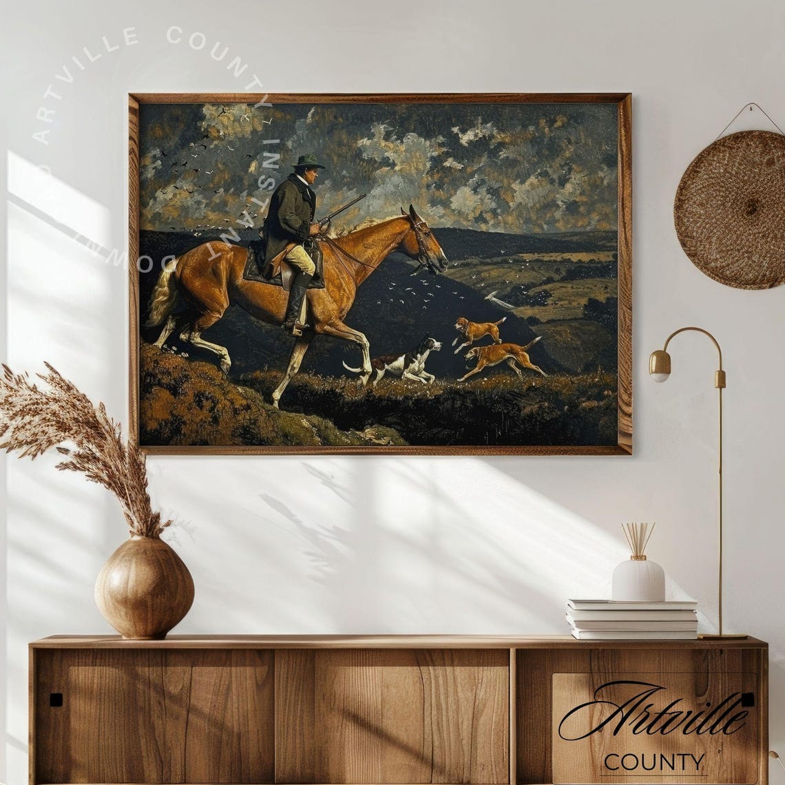 Vintage Hunting Antique Horse Print Equestrian Wall Art Vintage Landscape Oil Painting Hunting Dogs Print - Image 4