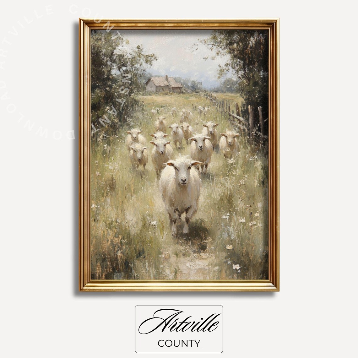 Vintage Goat Herd Art Print, Country Landscape