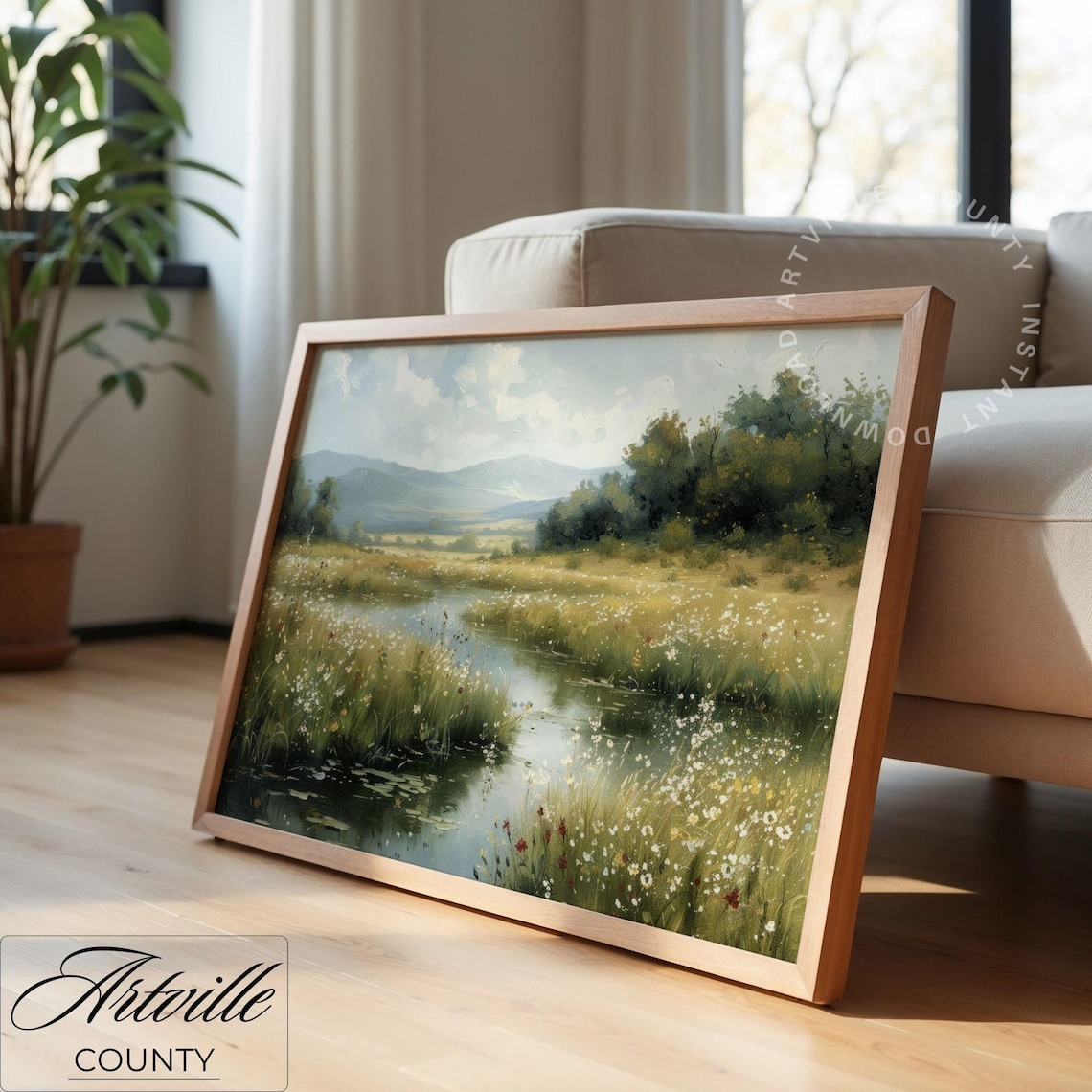 Spring Landscape Painting Vintage Wildflowers Art Print - Image 2