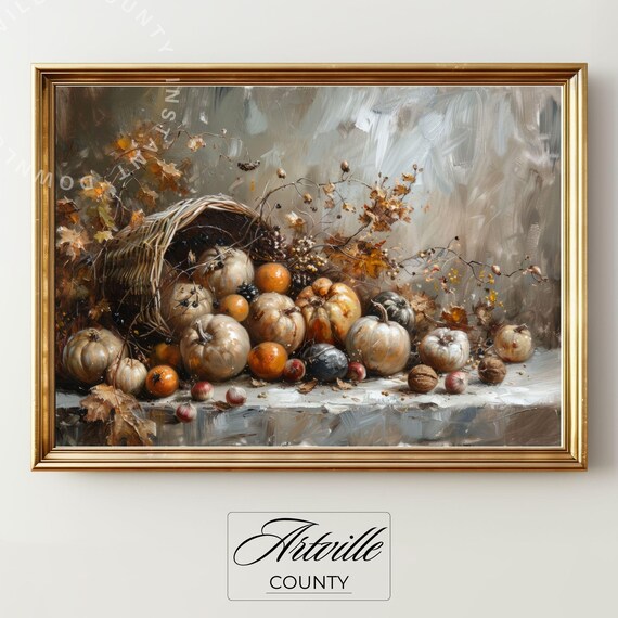 Autumn Cornucopia Harvest Still Life Oil Painting Style Poster
