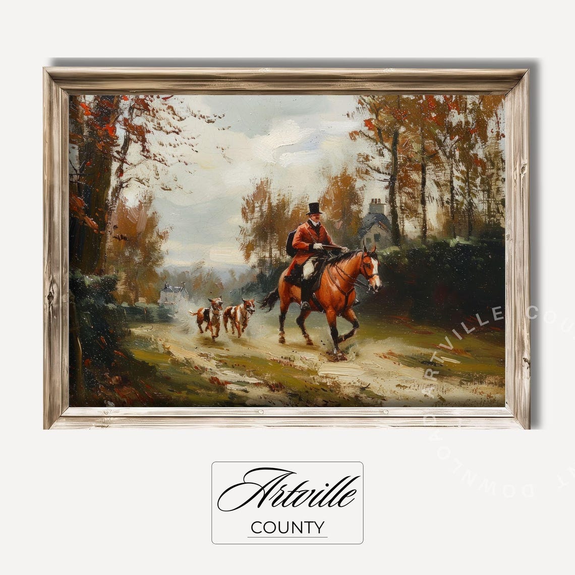 Vintage Equestrian Fox Hunt Rider on Horseback with Hounds Poster