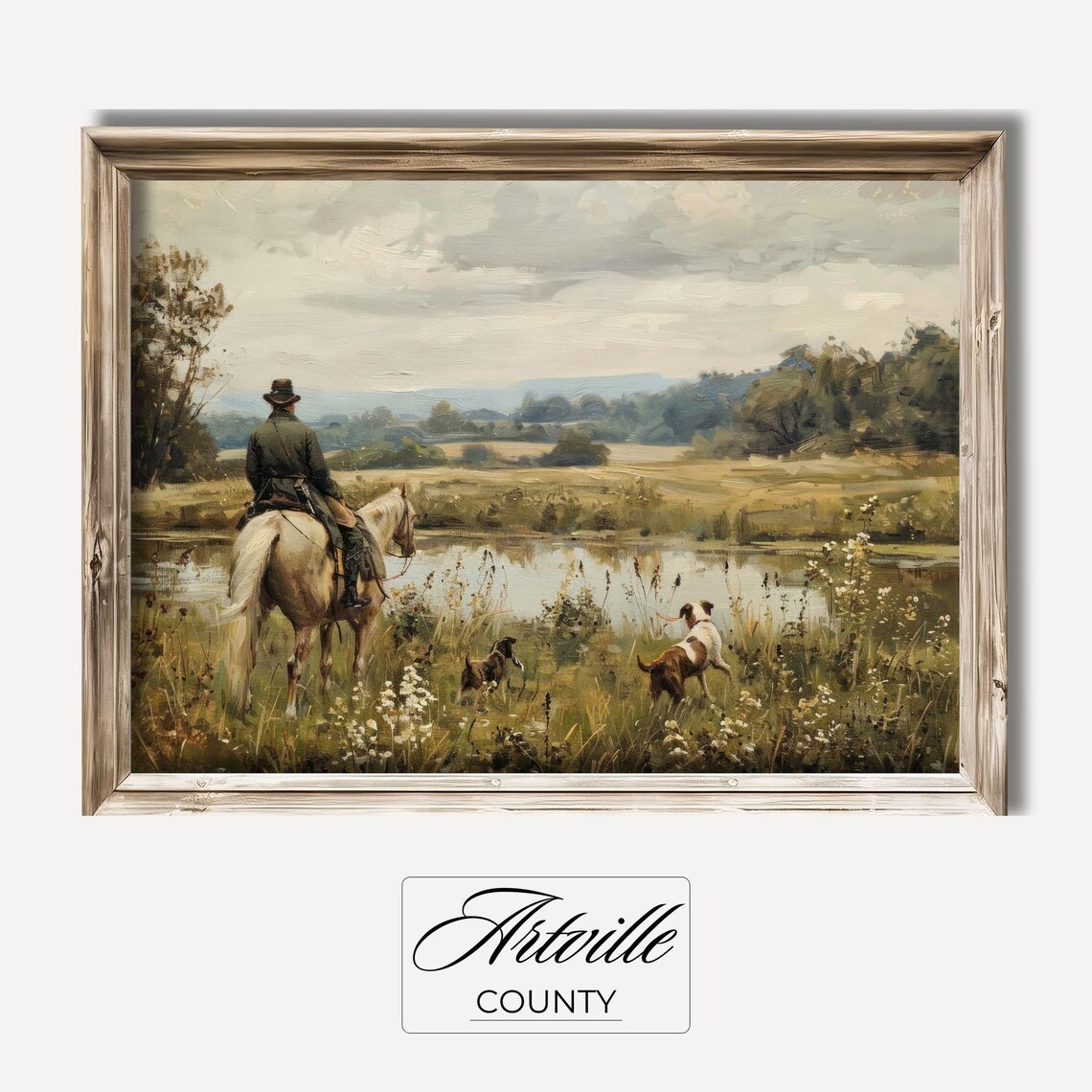 Vintage Hunting Art Poster, Equestrian Landscape