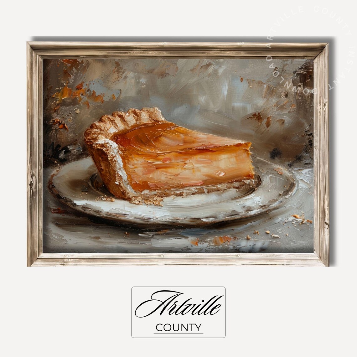 Pumpkin Pie Slice Oil Painting Autumn Kitchen Still Life Wall Art