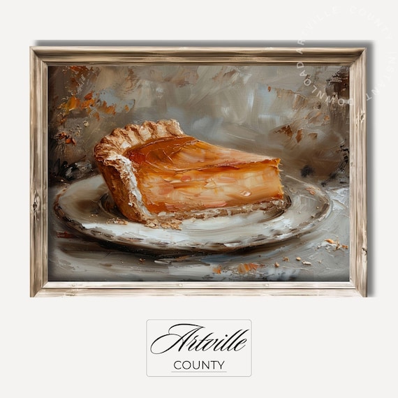 Pumpkin Pie Slice Oil Painting Autumn Kitchen Still Life Wall Art