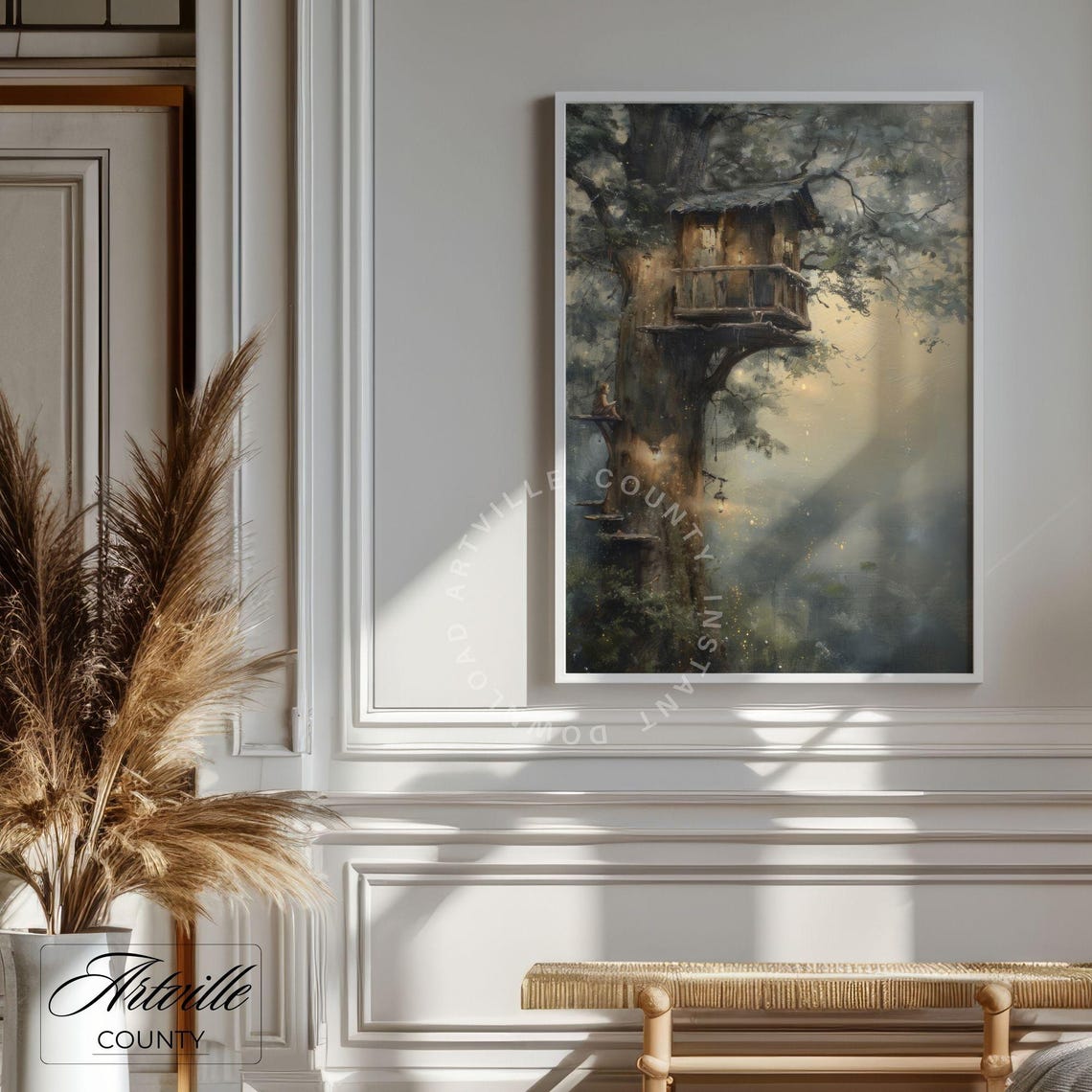 Magical Treehouse Lanterns Whimsical Forest Fairy Tale Poster - Image 3