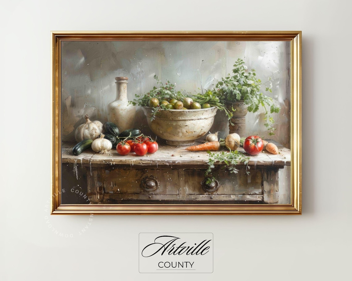 Vegetables Vintage Oil Painting, Rustic Still Life Print - Image 2