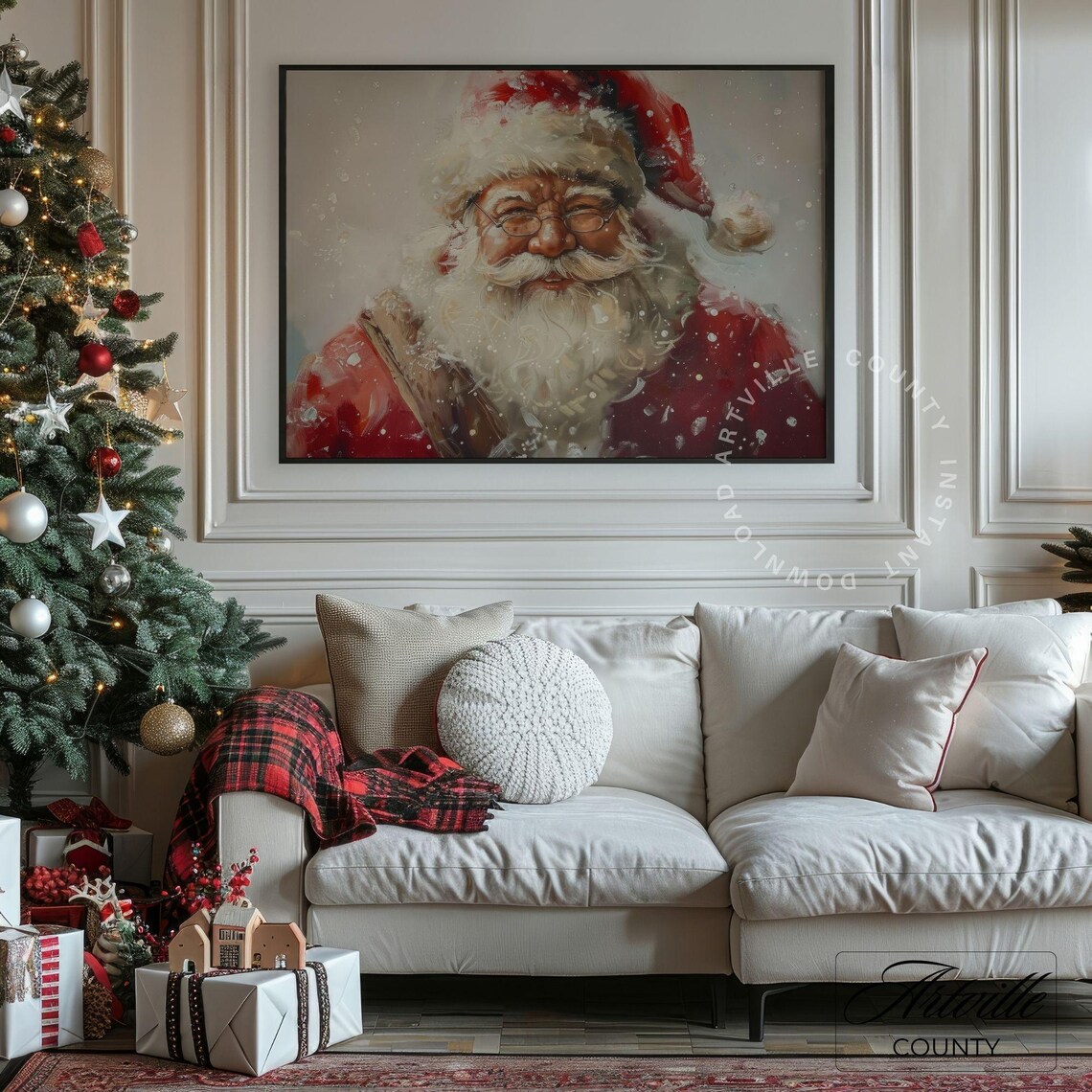 Santa Claus Vintage Oil Painting Wall Art Print - Image 3