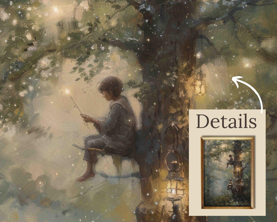 Whimsical Tree Oil Painting, Vintage Fairy Tale Art Print - Image 2