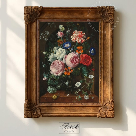 Dutch Masters Floral Still Life Roses Bouquet Dark Vintage Wall Art