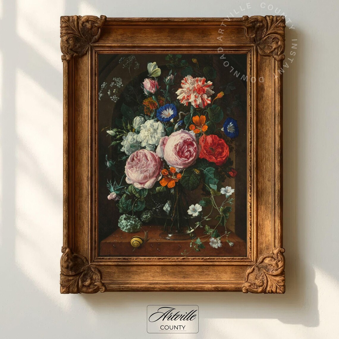 Dutch Masters Floral Still Life Roses Bouquet Dark Vintage Wall Art